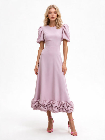 Elegant Puff Sleeve Ruffle Hem Maxi Dress