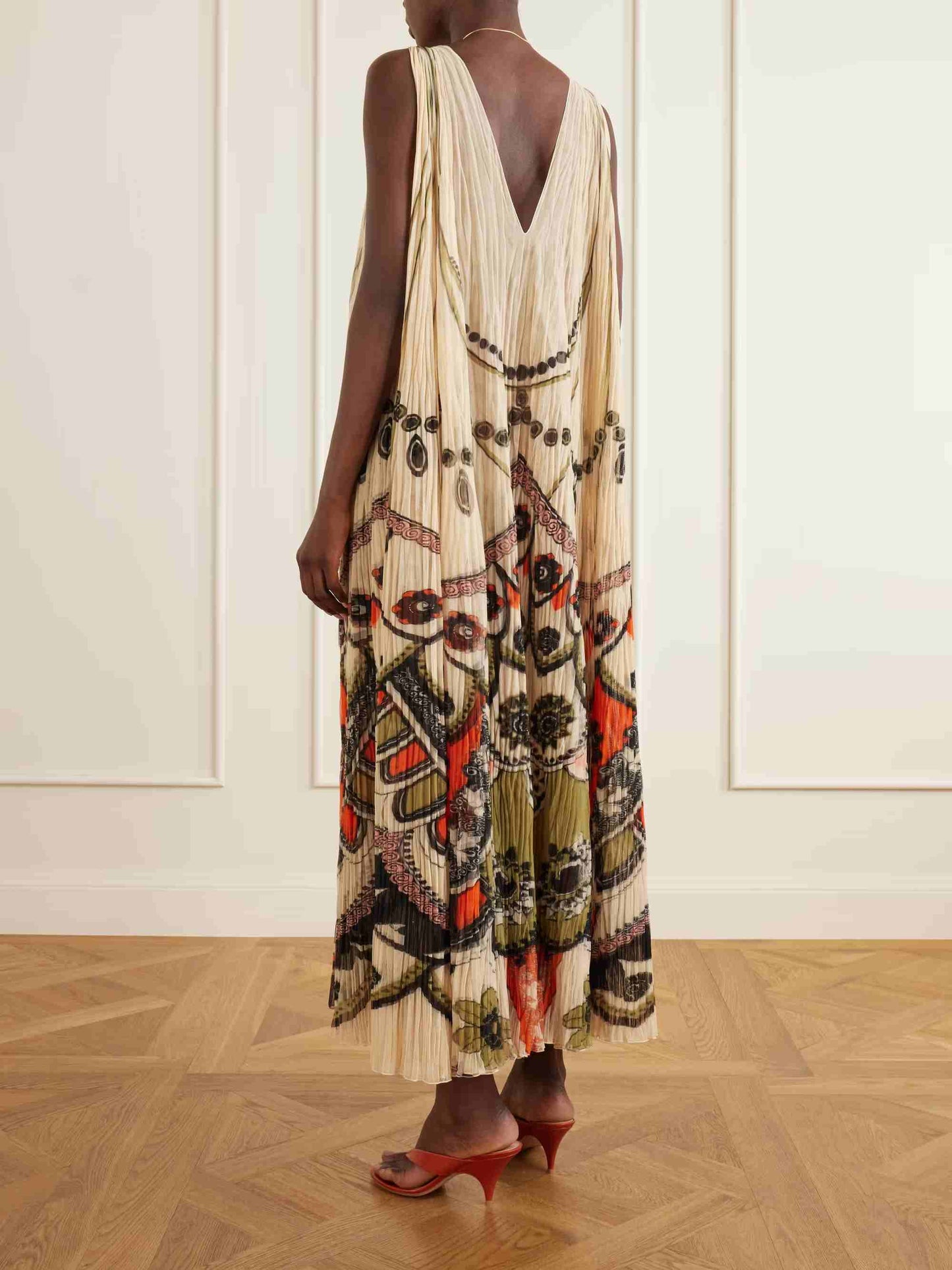 Elegant Abstract Print Ruched Maxi Dress