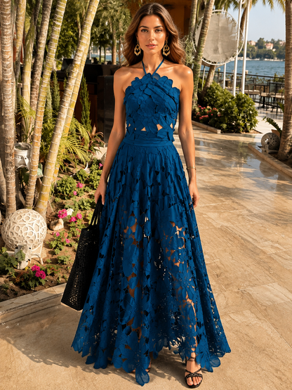 Exquisite Lace Cami Crop Top & High-Waist A-Line Maxi Skirt Two-Piece Set