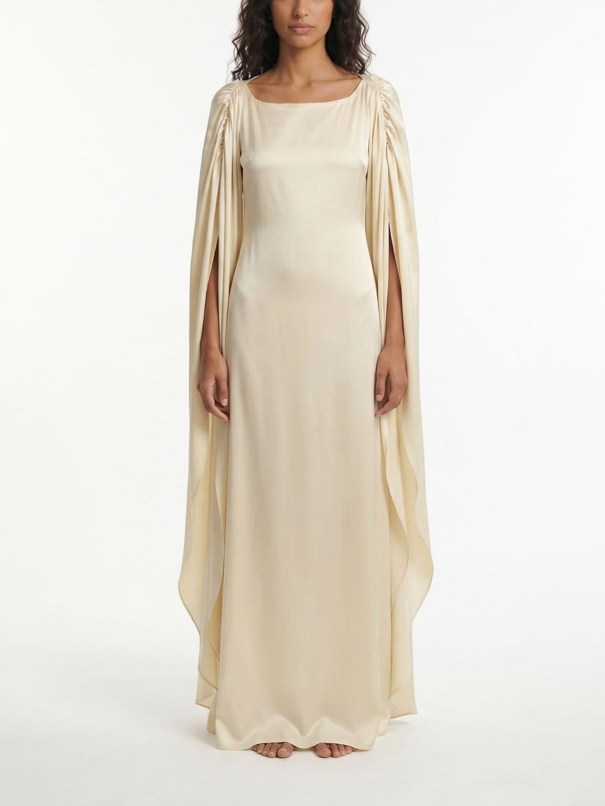 Boat Neck Cape Sleeve Satin Maxi Dress