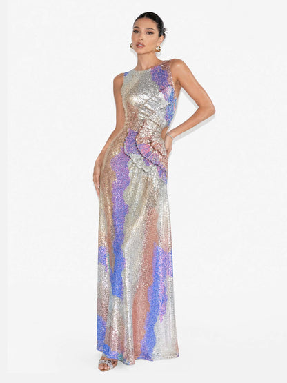 Pastel Sequin Sleeveless Cut-Out Maxi Dress