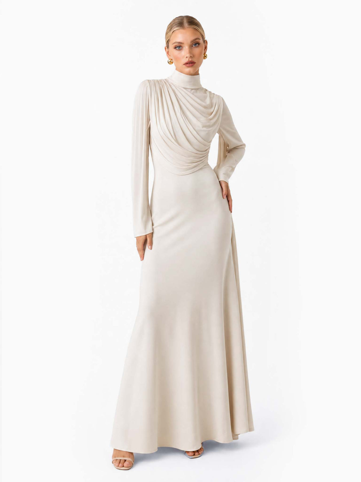 Pleated Design Ribbon Maxi Dress