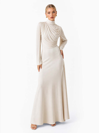 Pleated Design Ribbon Maxi Dress