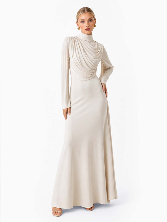 Pleated Design Ribbon Maxi Dress
