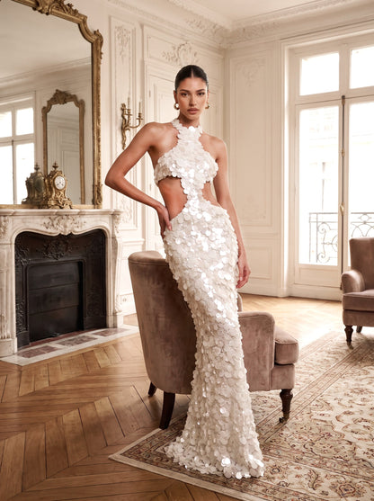 Elegant Halter Cutout Sequin Mermaid Maxi Dress