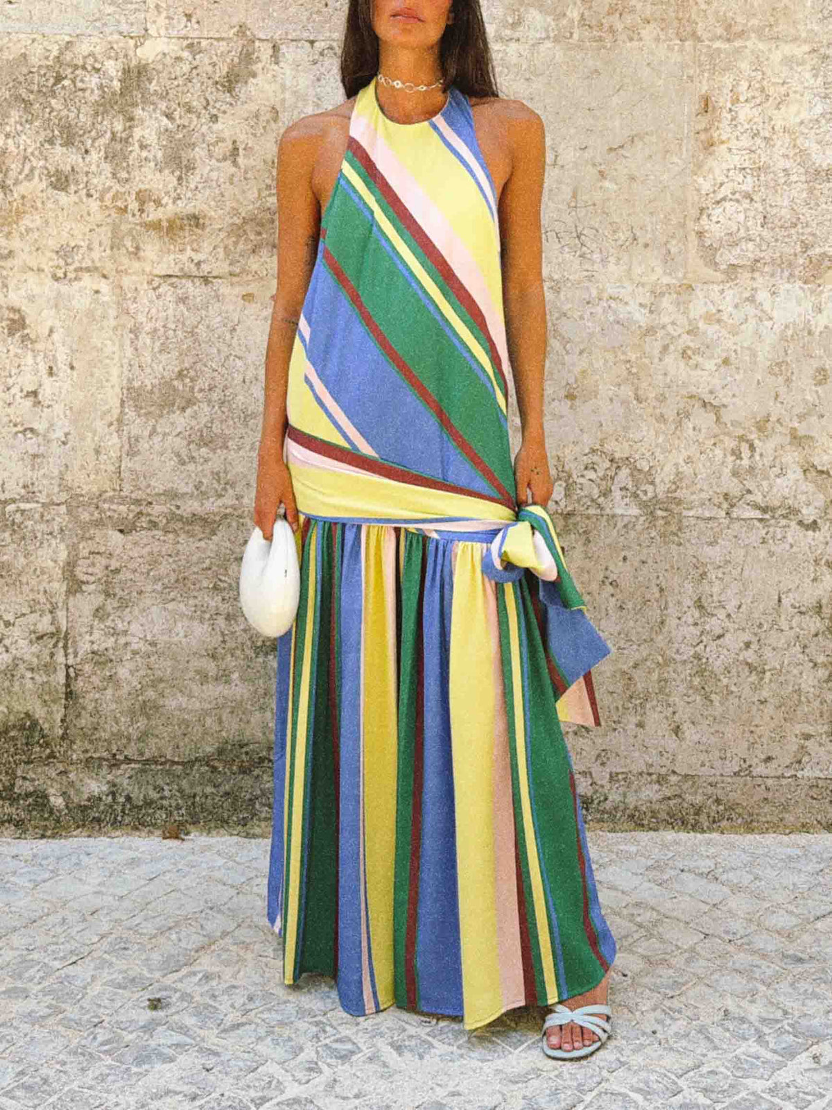 Colorful Stripe Halter Maxi Dress