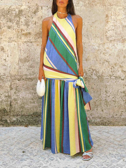 Colorful Stripe Halter Maxi Dress