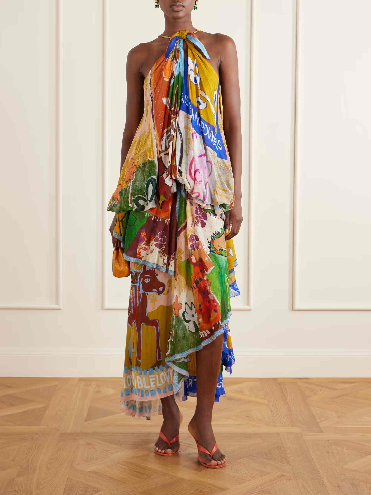 Unique Art Print Backless Maxi Dress