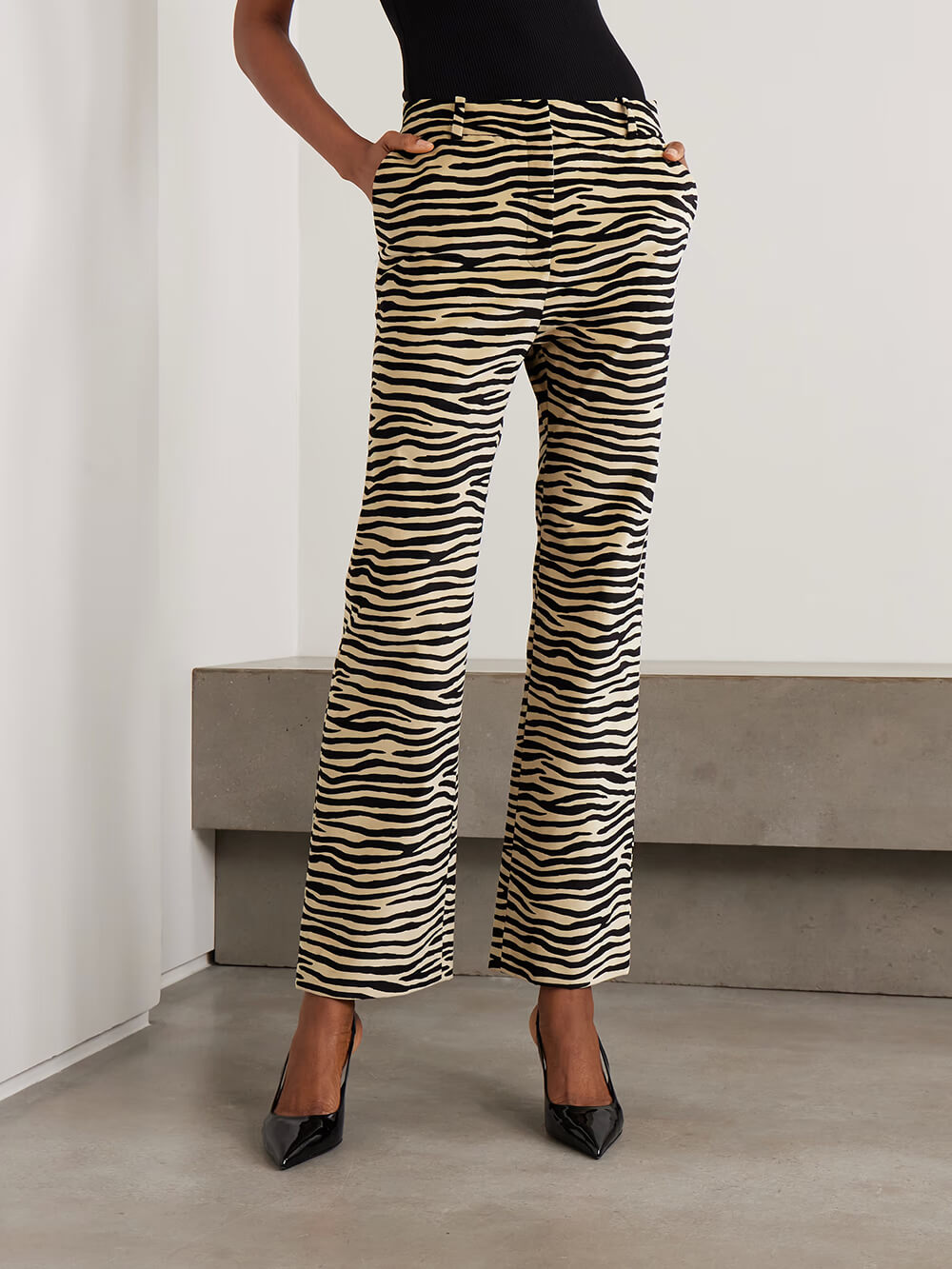 Exquisite Zebra Print Lapel Blazer And Straight Leg Pants Set
