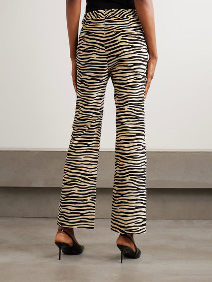 Exquisite Zebra Print Lapel Blazer And Straight Leg Pants Set