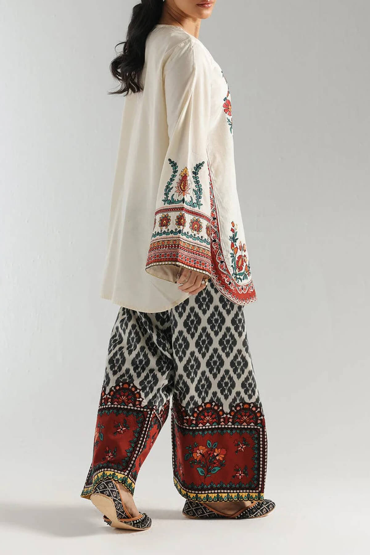 Retro Ethnic Print Elastic Waist Wide-Leg Pants