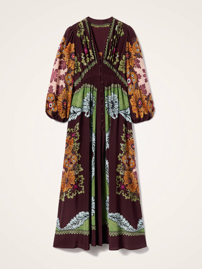 Unique Floral Print V-Neck Maxi Dress