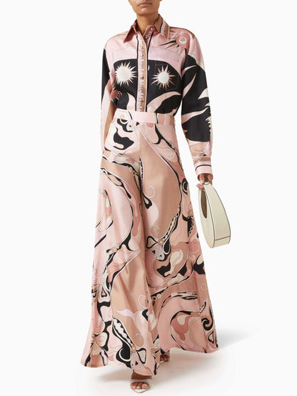 Unique Abstract Floral Print Long-sleeved Shirt