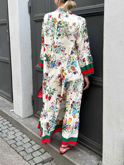 Resort Floral Print Bell Sleeve Maxi Dress