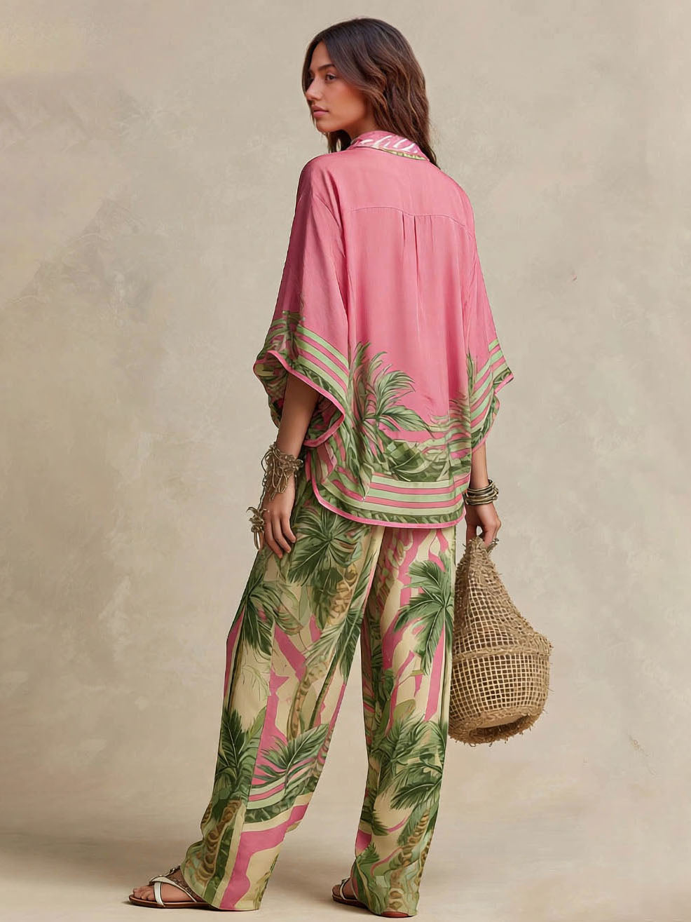 Bohemian Tropical Print Loose Batwing Sleeve Shirt