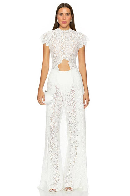 Lace Long-sleeved Top And Wide-leg Pants Set（Headscarf Not Included）