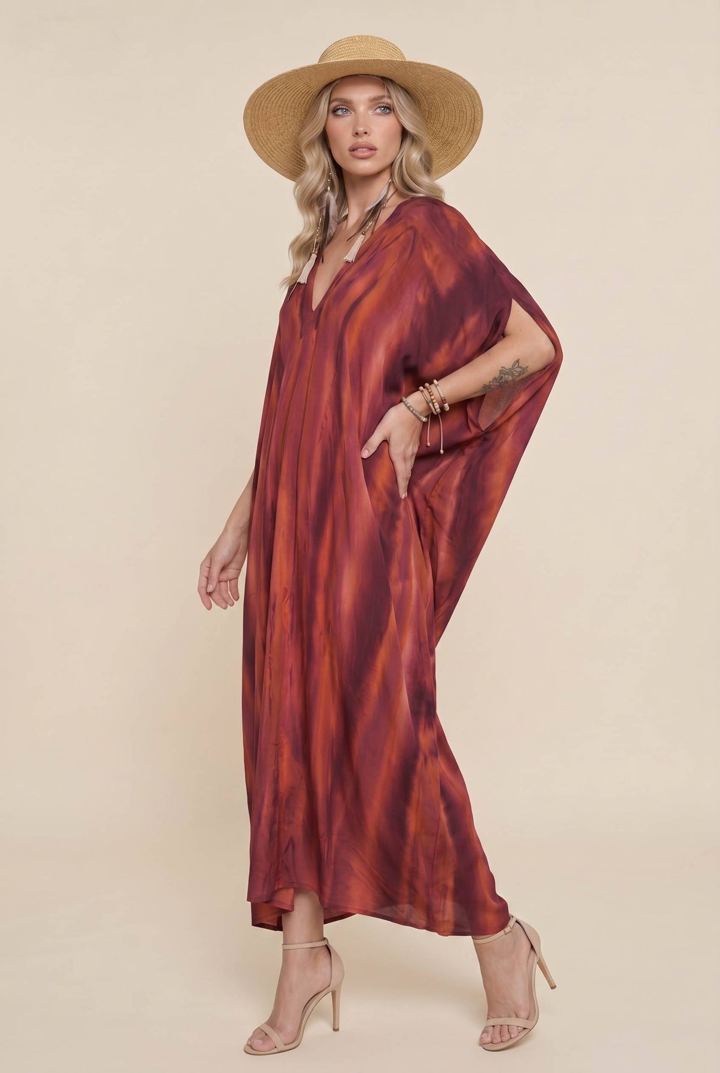 V-neck Printed Maxi Dress