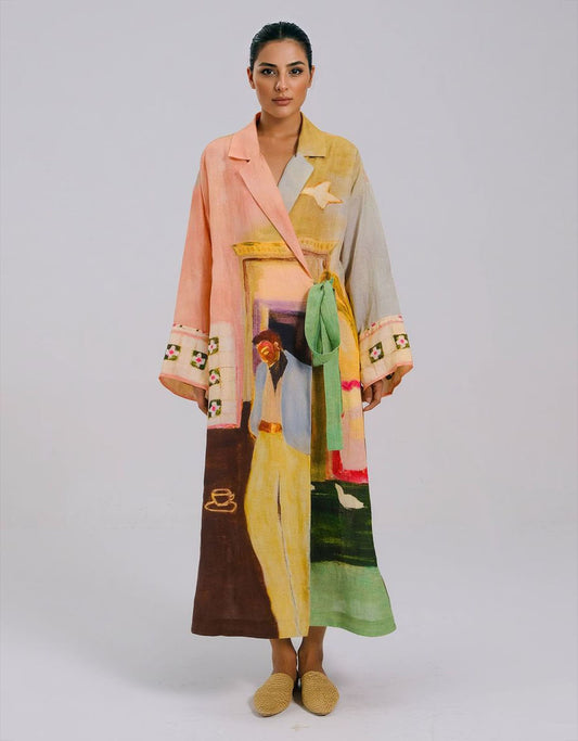 Unique Artistic Print Long Robe Style Maxi Dress