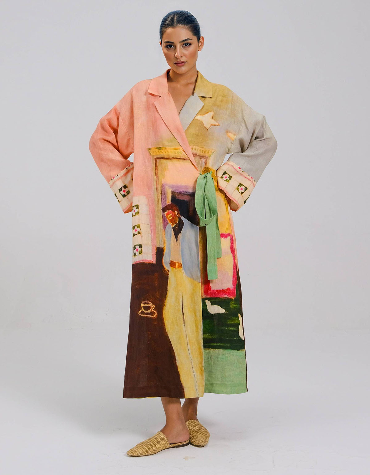 Unique Artistic Print Long Robe Style Maxi Dress
