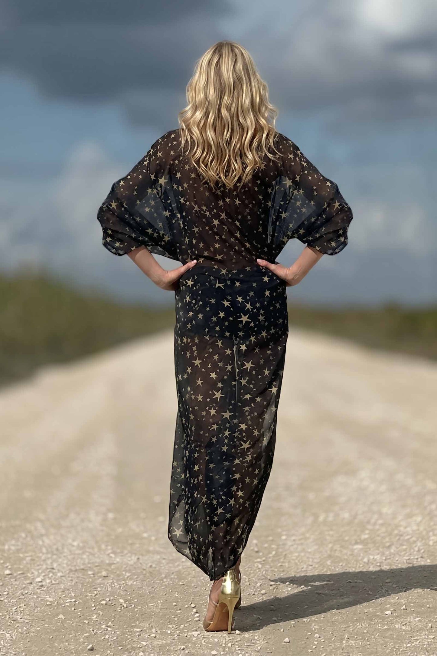 Deep V-Neck Slit Printed Maxi Dress