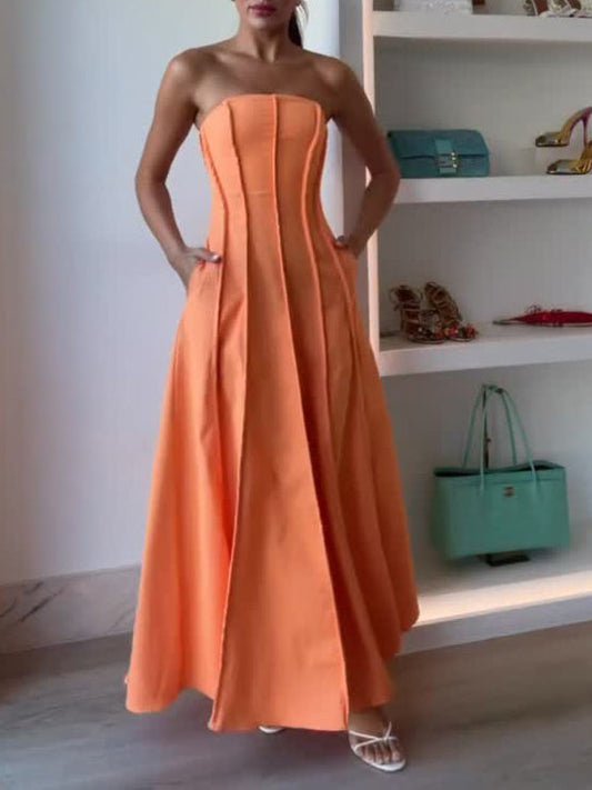 Elegant Strapless Corset A-Line Maxi Dress