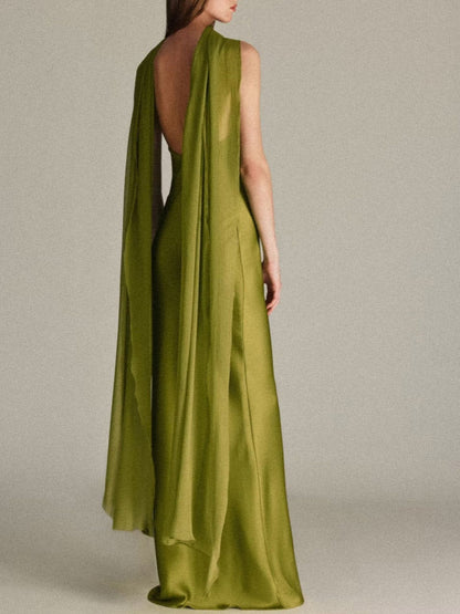 Elegant Backless Satin Maxi Dress