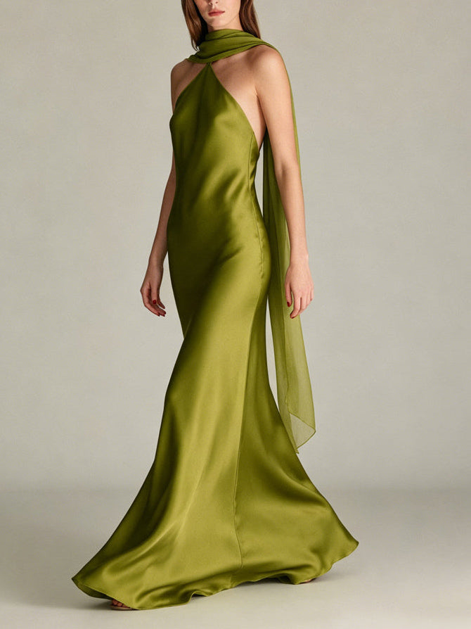 Elegant Backless Satin Maxi Dress