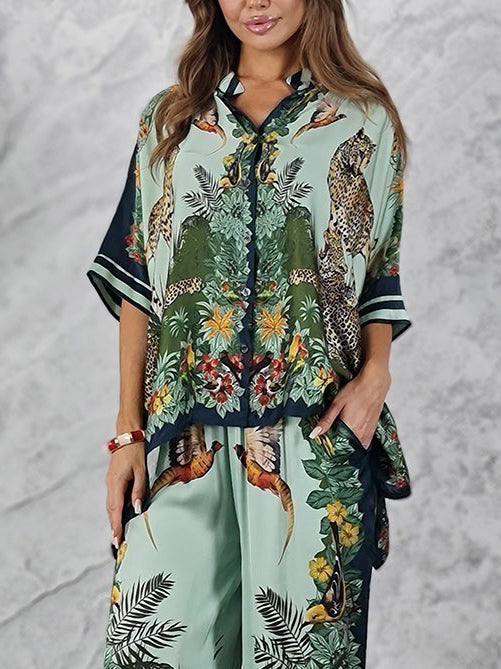 Exotic Jungle Print Batwing Sleeve Shirt