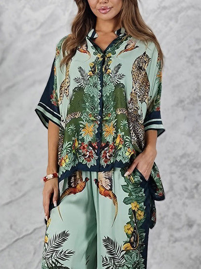 Exotic Jungle Print Batwing Sleeve Shirt