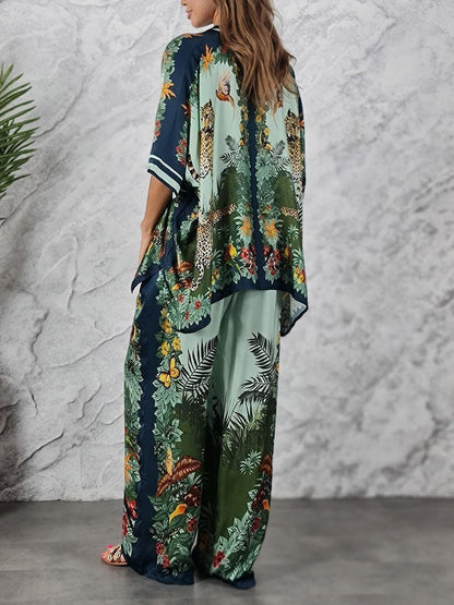Exotic Jungle Print Batwing Sleeve Shirt