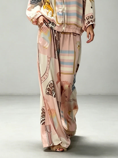 Casual Art Print Wide-Leg Pants