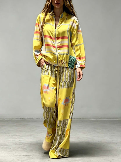 Casual Art Print Wide-Leg Pants