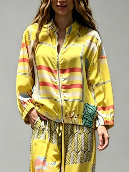 Casual Art Print Wide-Leg Pants
