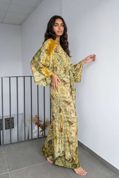 V-Neck Printed Slit Streamer Design Maxi Dress