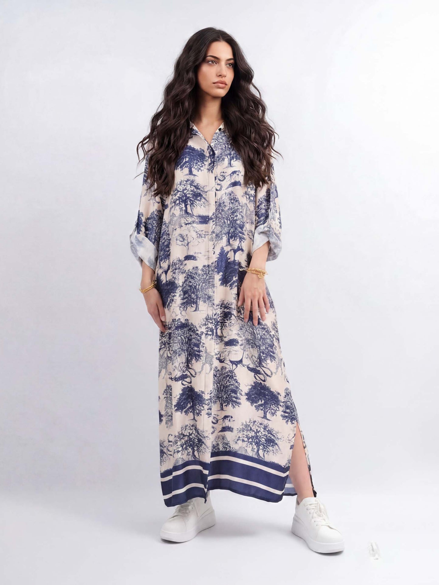 Satin Jungle Floral Print Loose Maxi Dress
