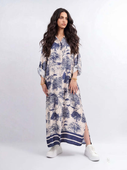 Satin Jungle Floral Print Loose Maxi Dress