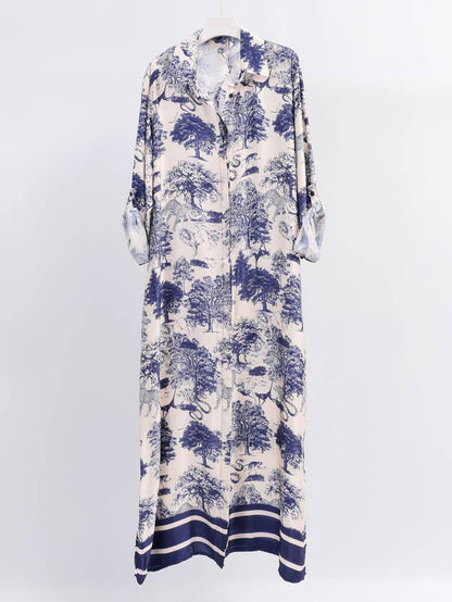 Satin Jungle Floral Print Loose Maxi Dress