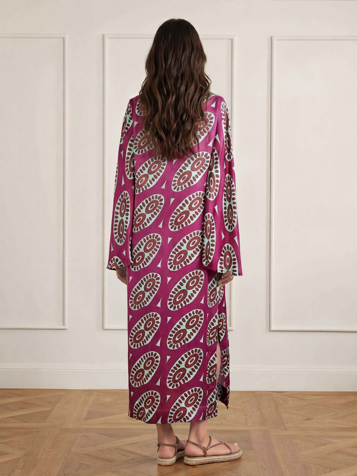 Exquisite Satin Abstract Print Maxi Dress