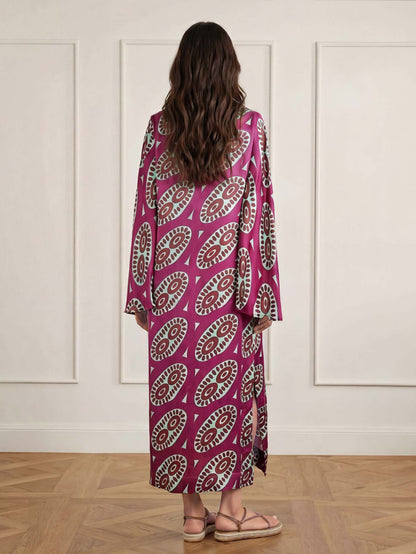 Exquisite Satin Abstract Print Maxi Dress