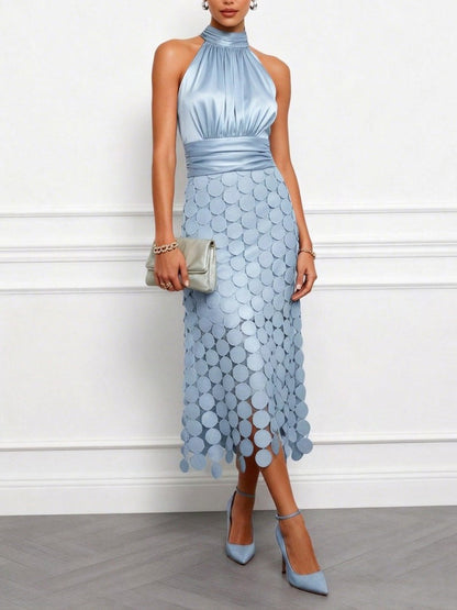 Elegant Circular Embroidery Cutout Midi Dress