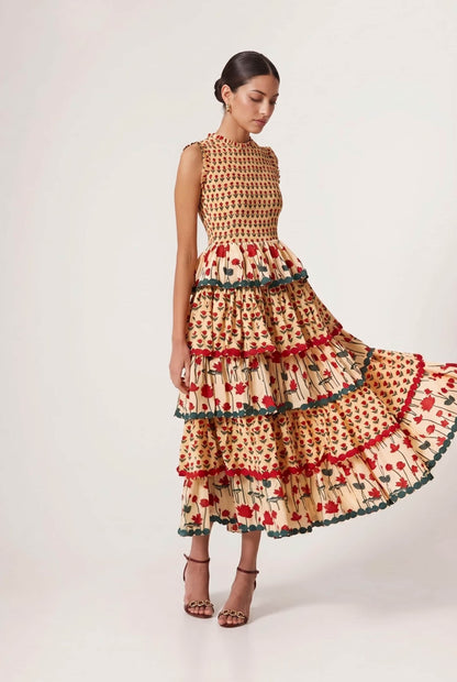 Pleated Deign Printed Maxi Dress