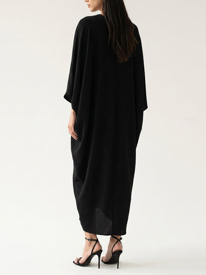 V-Neck Batwing-Sleeve Belted Midi Dress