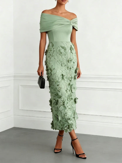 Elegant Floral Embroidered Off-Shoulder Maxi Dress