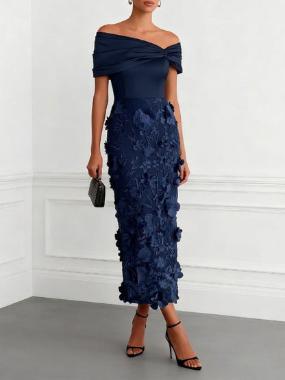 Elegant Floral Embroidered Off-Shoulder Maxi Dress