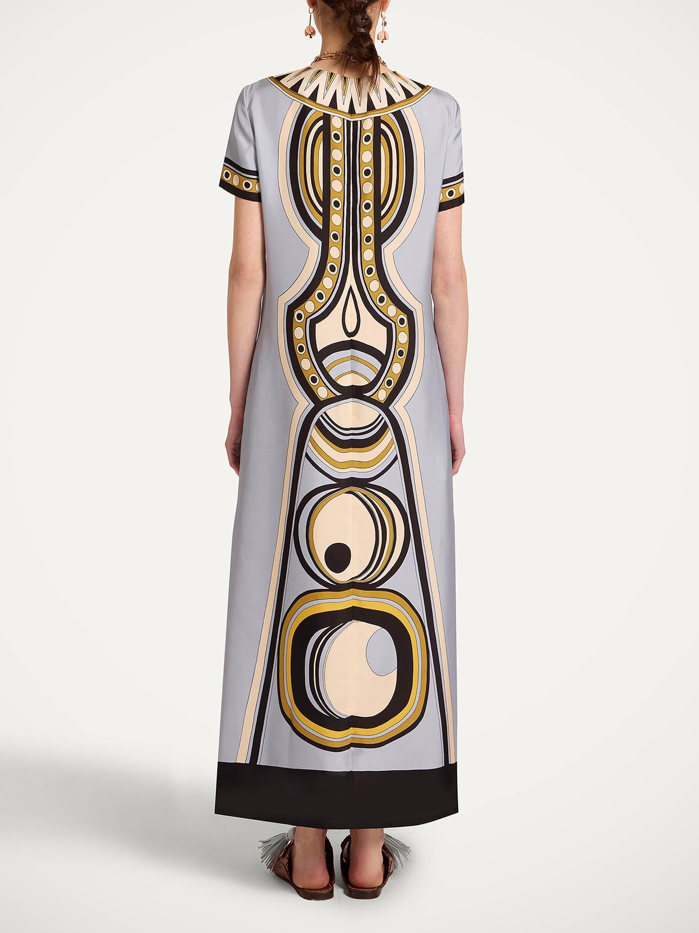 Retro Geometric Ethnic Print Short Sleeve Straight Maxi Dress
