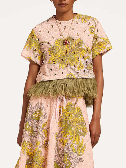 Elegant Paisley Feather Two-Piece Set