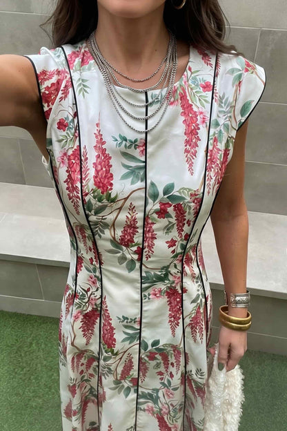 Fly-Sleeve Color Contrast Printed Maxi Dress
