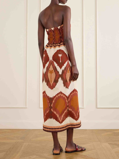 Retro Geometric Ikat Palm Tree Print Midi Dress