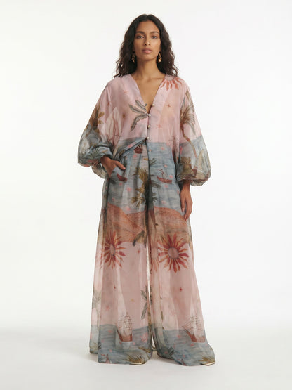 Oceanic Mirage Maxi Flow Shirt