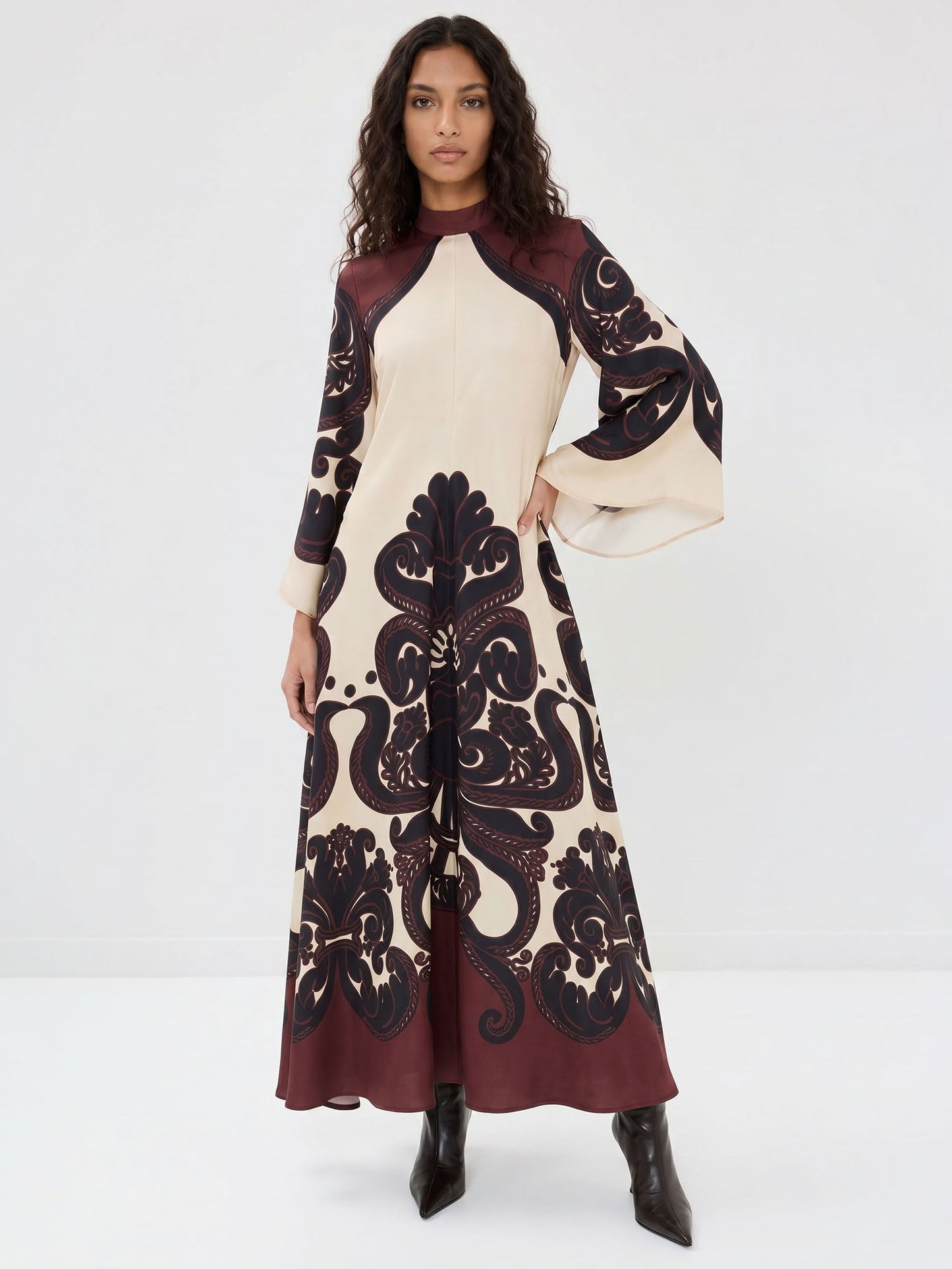 Dramatic Print Pattern Maxi Dress